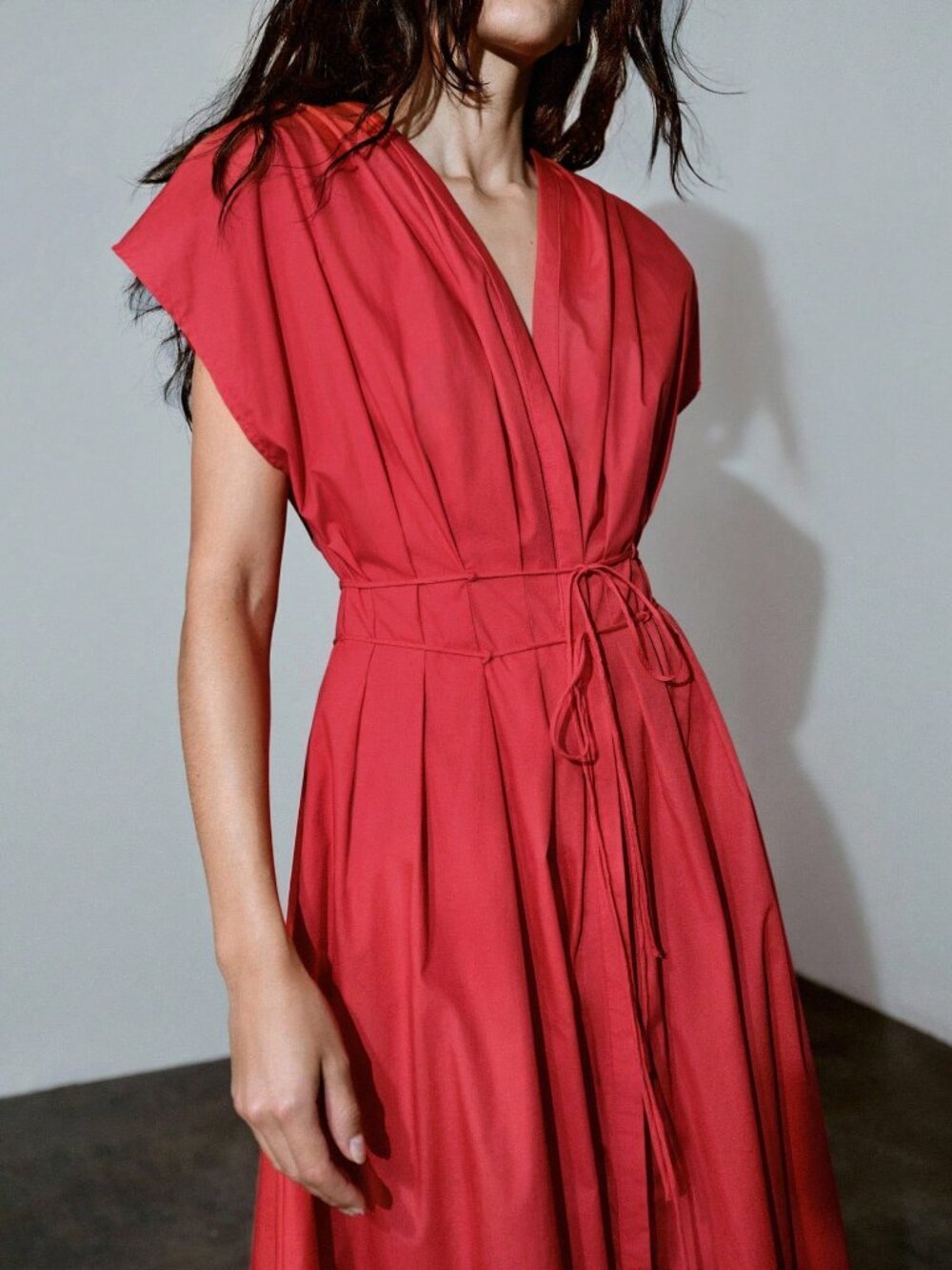 Red Casual Women's Premium 100% Cotton V-Neck Dress - Picture 5 of 6